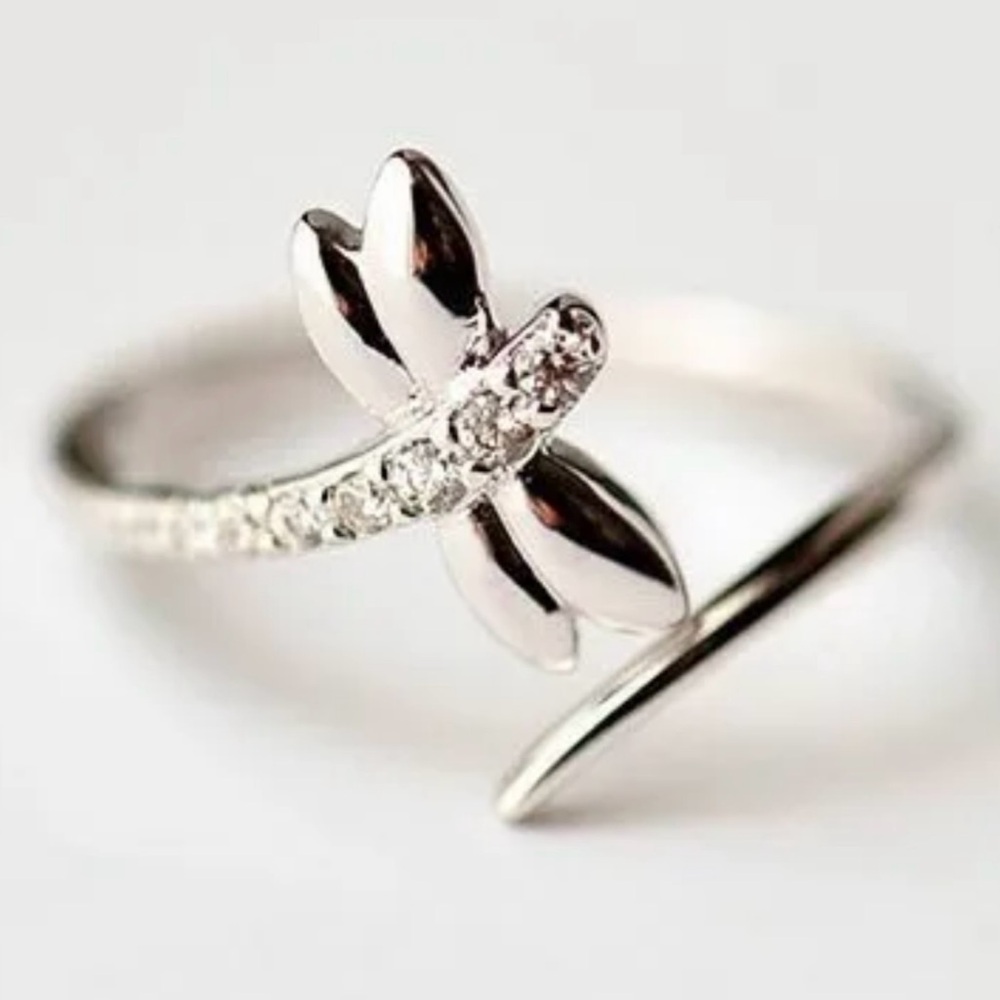 925 Silver plated dragonfly adjustable ring NWT